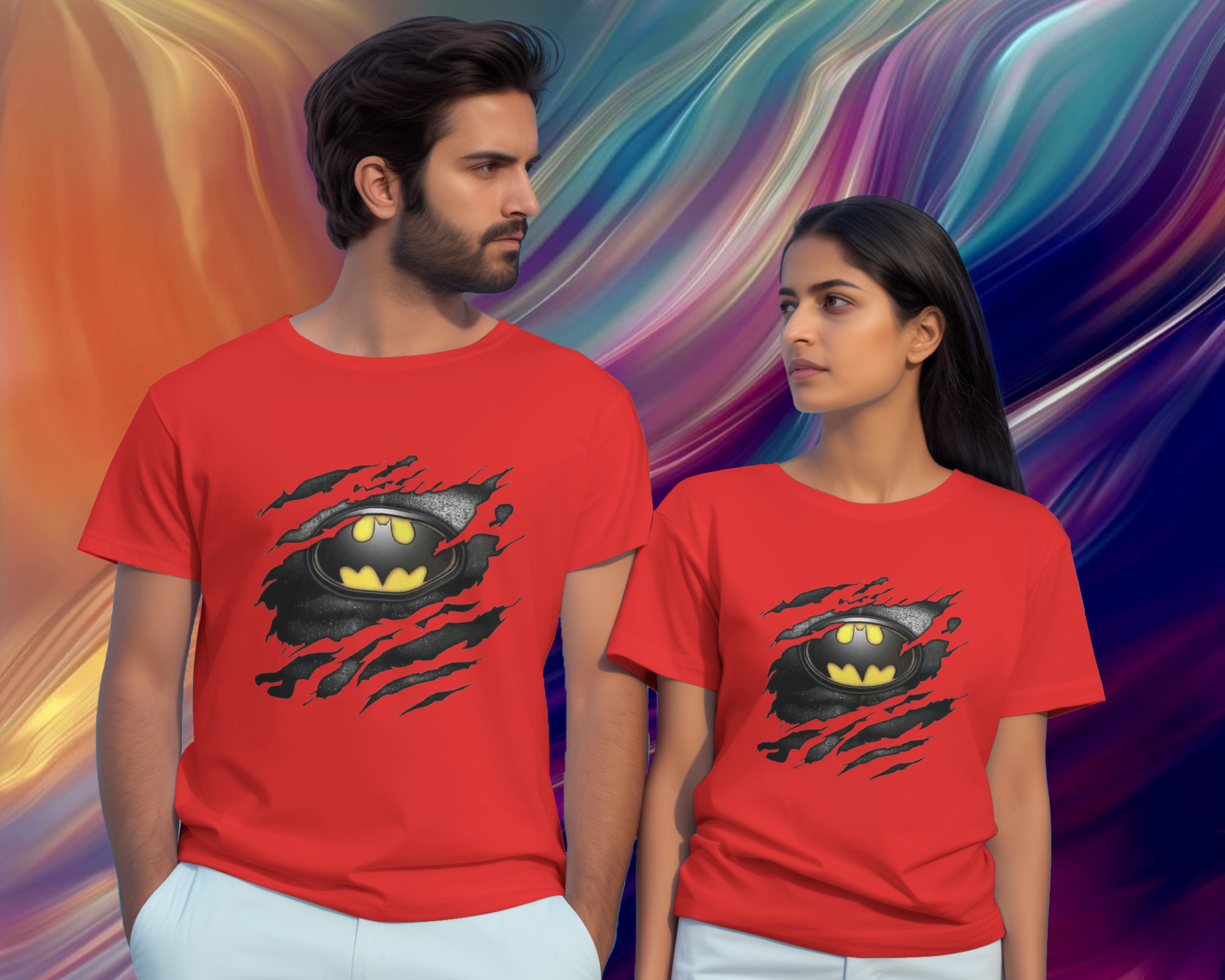 DC Tear Effect Batman Logo Ladies Classic Crew T-Shirt | Teeyatra
