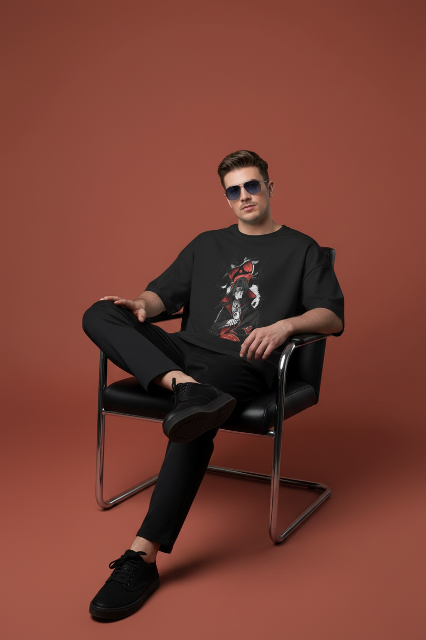 Itachi Uchiha "Crow Genjutsu" Edition – Premium 240 GSM Terry Cotton Oversized T-Shirt