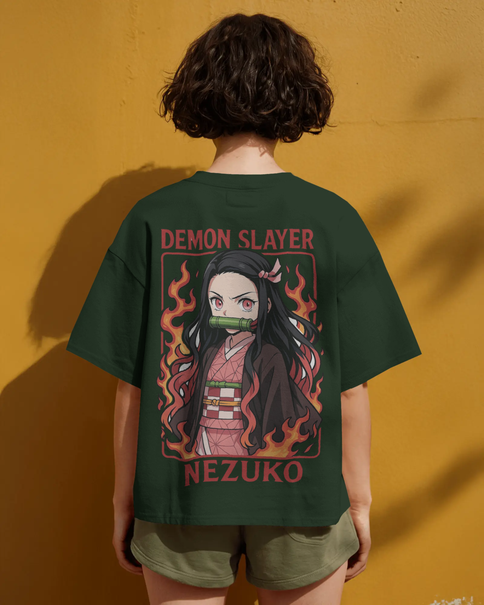 Nezuko Fire Graphic Ladies Oversized Classic T-shirt | Demon Slayer | Anime | Teeyatra