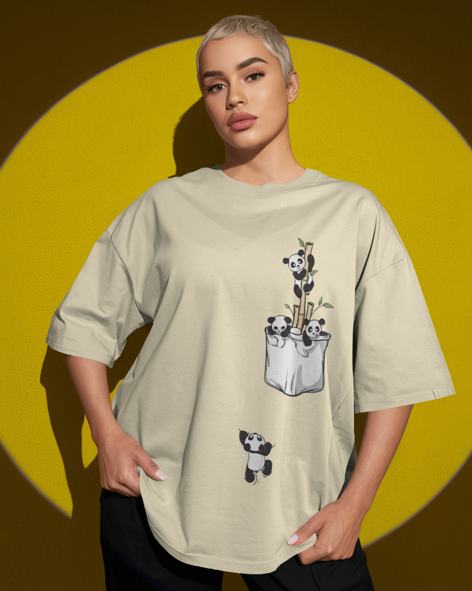 The Great Escape Panda Ladies Oversized Classic T-shirt | Teeyatra | Cartoon