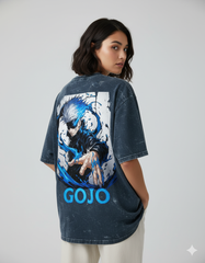 Gojo Satoru Limitless Ladies Acid Washed Oversized Tee | Teeyatra | Anime