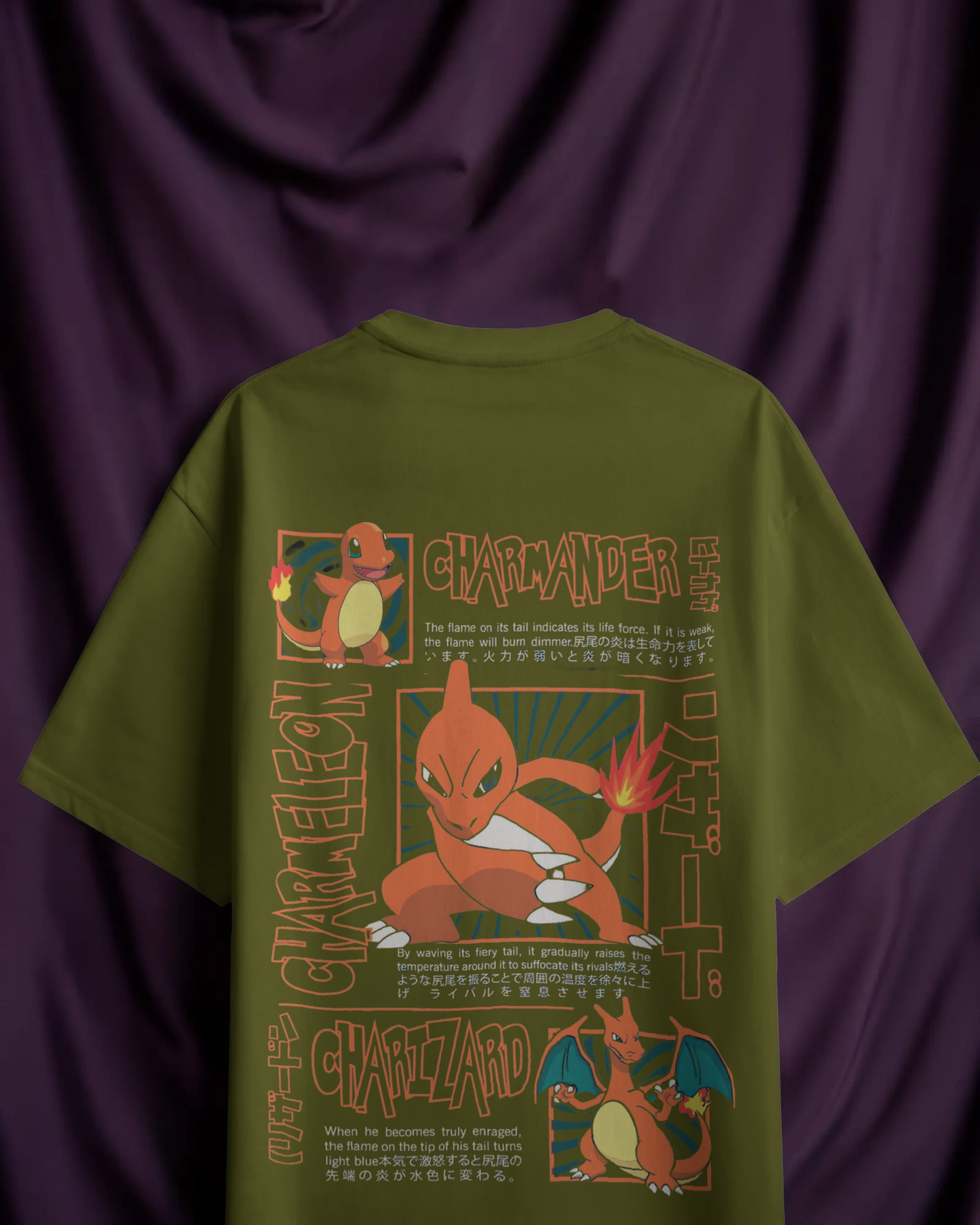 Charmander & Charizard Evolution Men's Oversized Classic T-shirt | Teeyatra | Anime