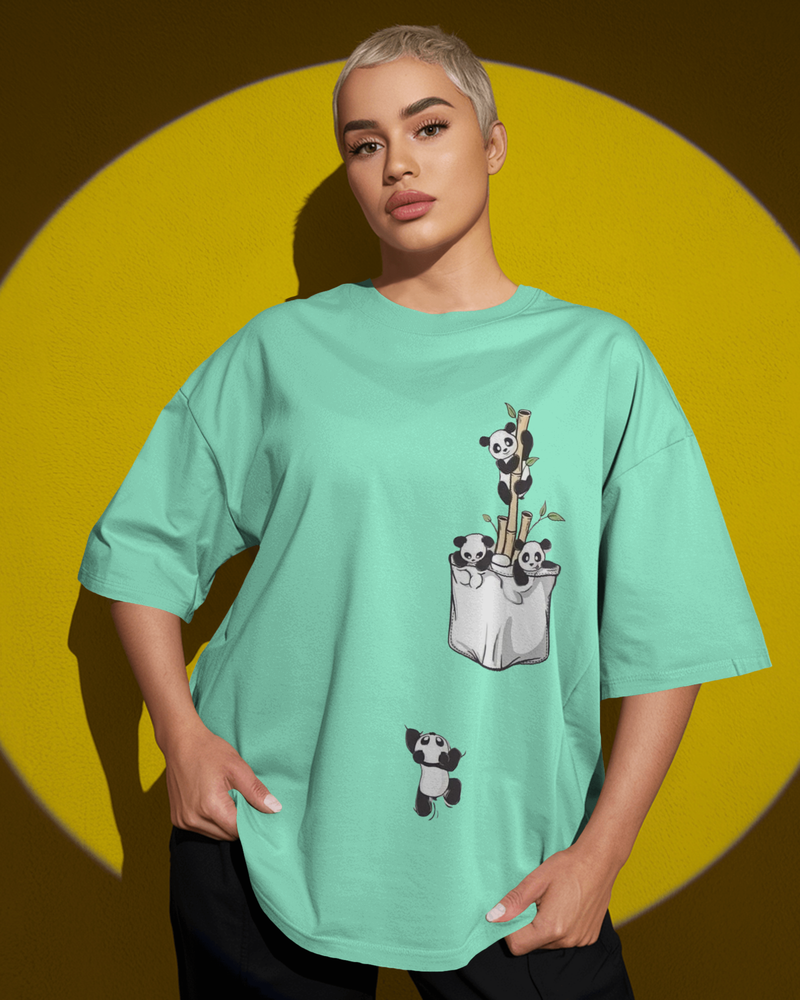 The Great Escape Panda Ladies Oversized Classic T-shirt | Teeyatra | Cartoon