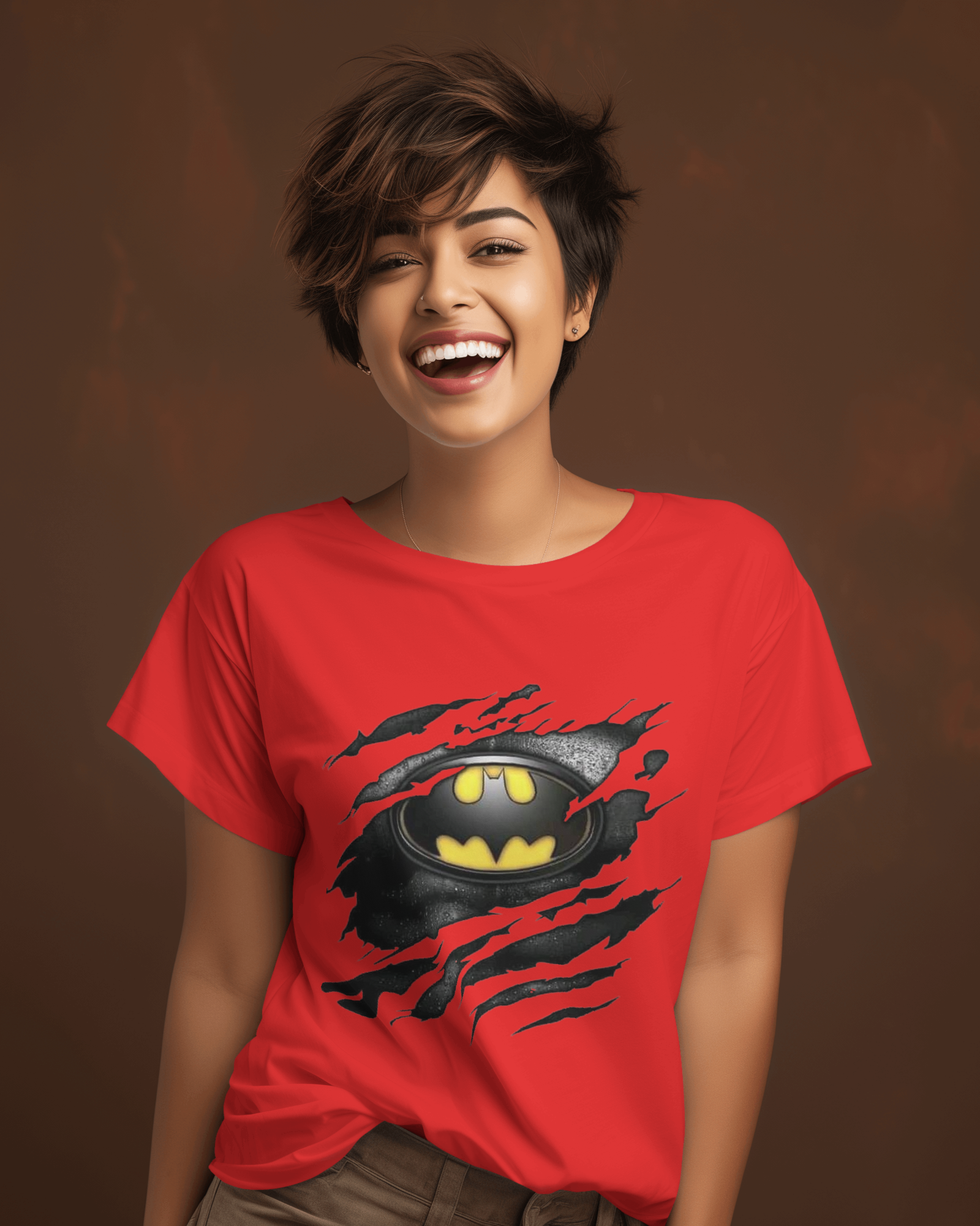 DC Tear Effect Batman Logo Ladies Classic Crew T-Shirt | Teeyatra