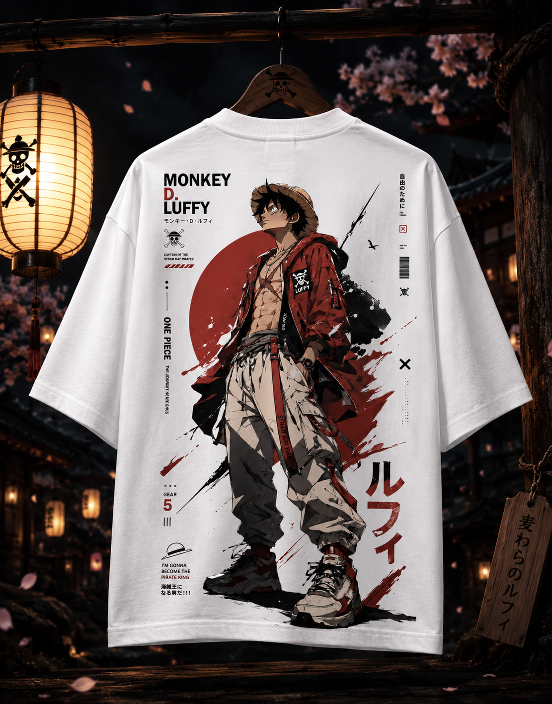 Teeyatra Monkey D. Luffy Oversized T-Shirt – White | Freedom Is My Treasure Edition