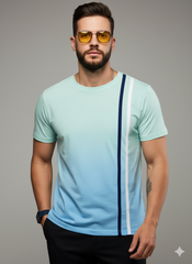 Men's Ombre Gradient T-Shirt with Vertical Contrast Stripe | Cotton Blend Classic Crew Neck Tee | Teeyatra