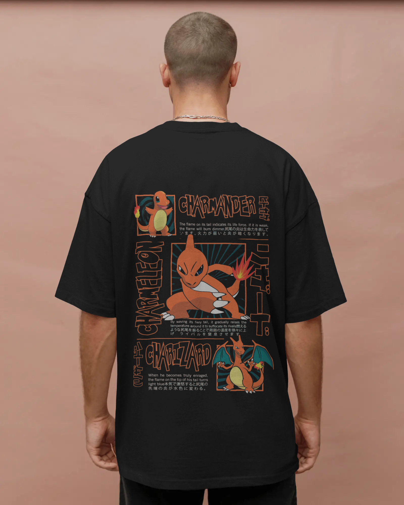 Charmander & Charizard Evolution Men's Oversized Classic T-shirt | Teeyatra | Anime