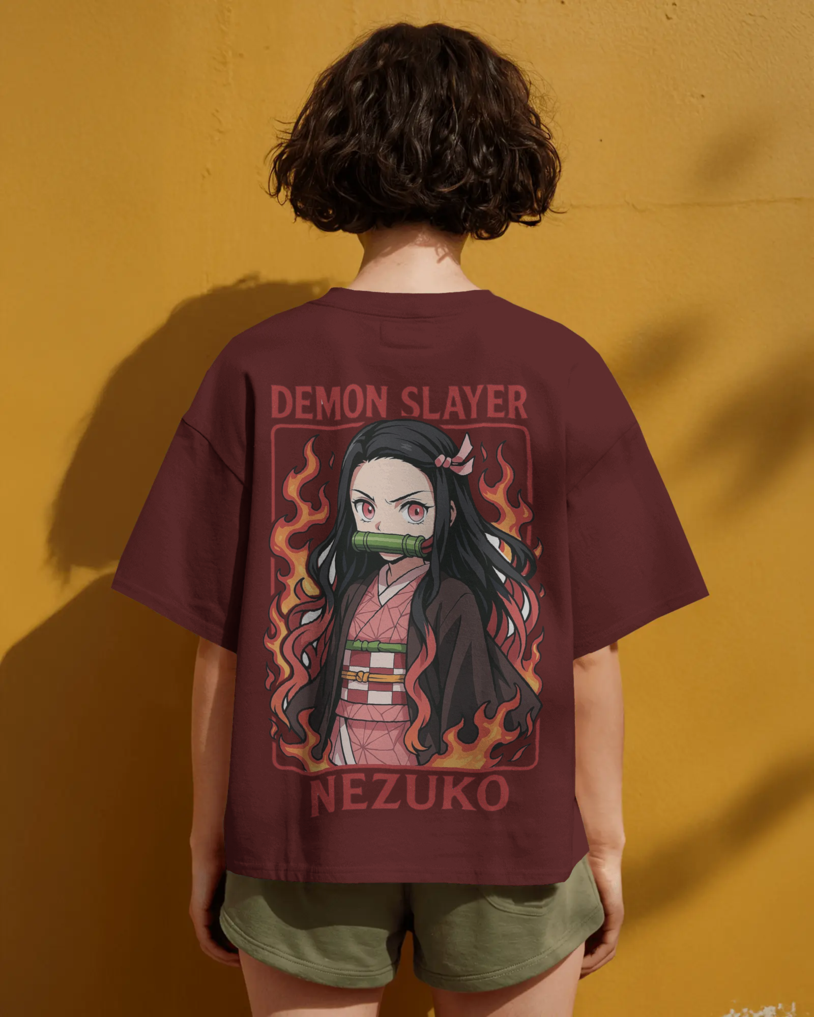 Nezuko Fire Graphic Ladies Oversized Classic T-shirt | Demon Slayer | Anime | Teeyatra