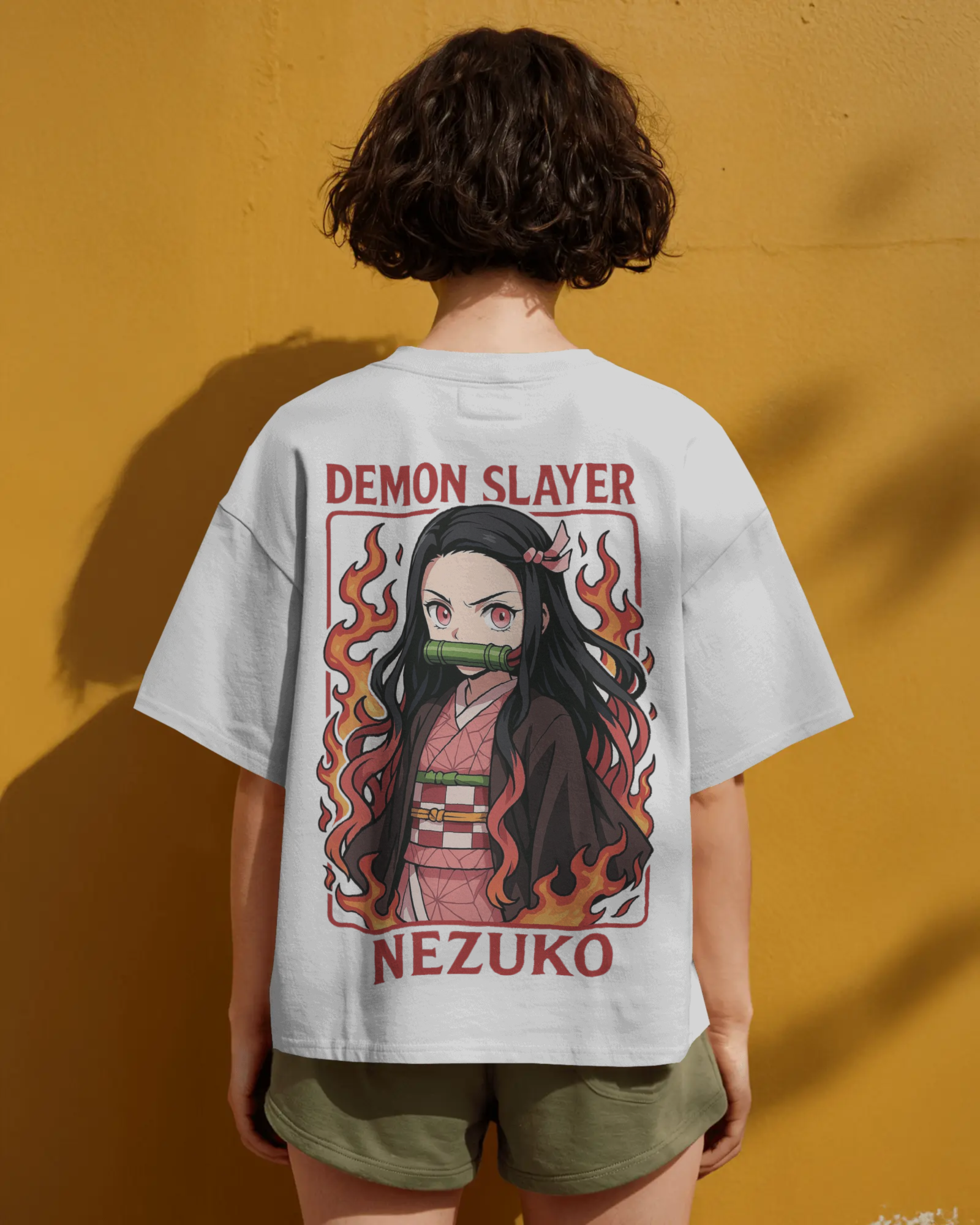 Nezuko Fire Graphic Ladies Oversized Classic T-shirt | Demon Slayer | Anime | Teeyatra