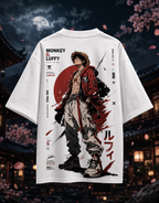 Teeyatra Monkey D. Luffy Oversized T-Shirt – White | Freedom Is My Treasure Edition