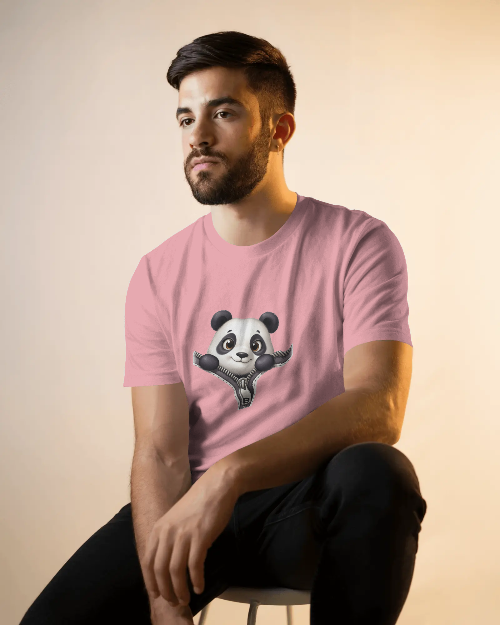 Unzip The Cuteness Panda Men's Classic Crew T-Shirt | Teeyatra | Cartoon