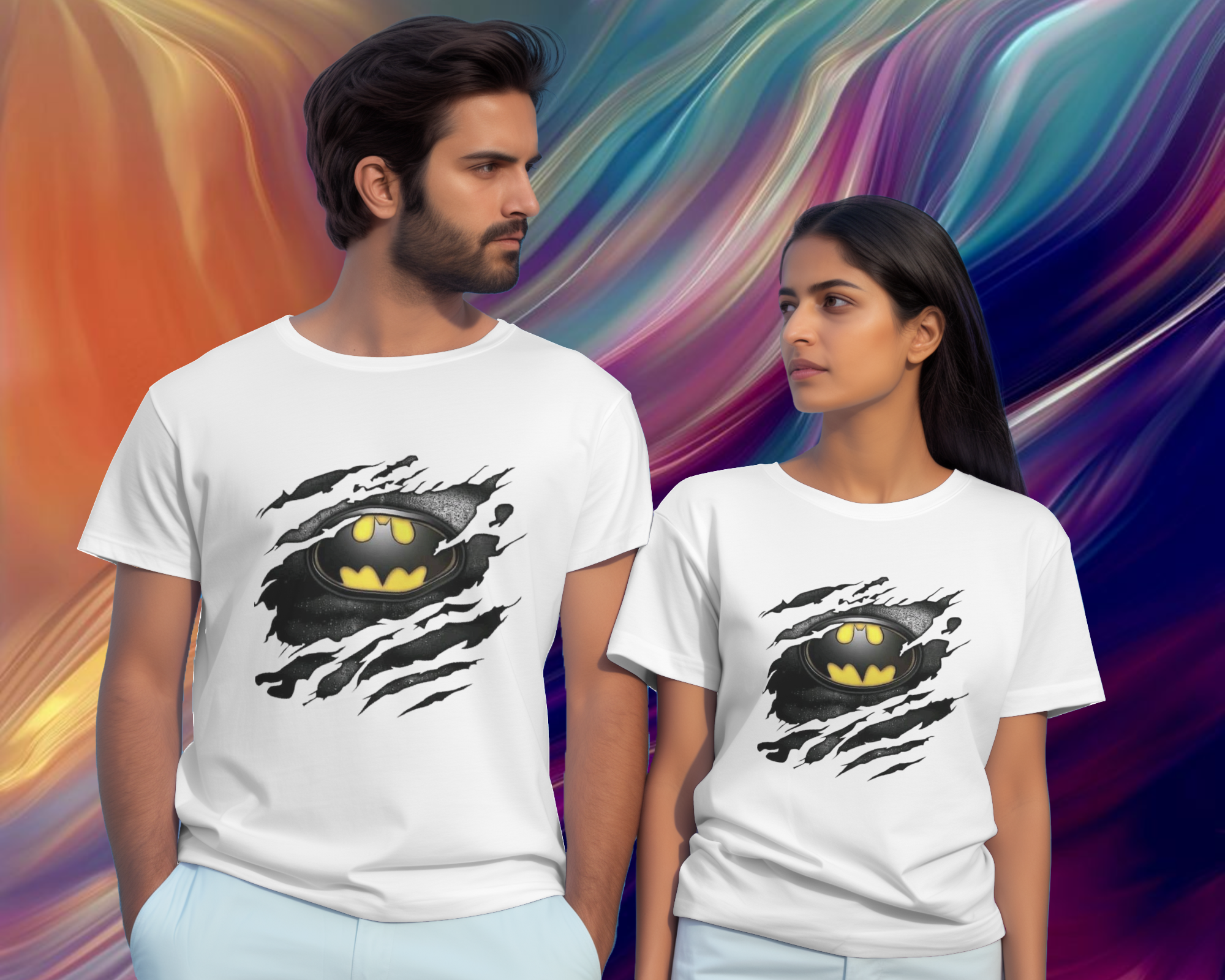 DC Tear Effect Batman Logo Ladies Classic Crew T-Shirt | Teeyatra