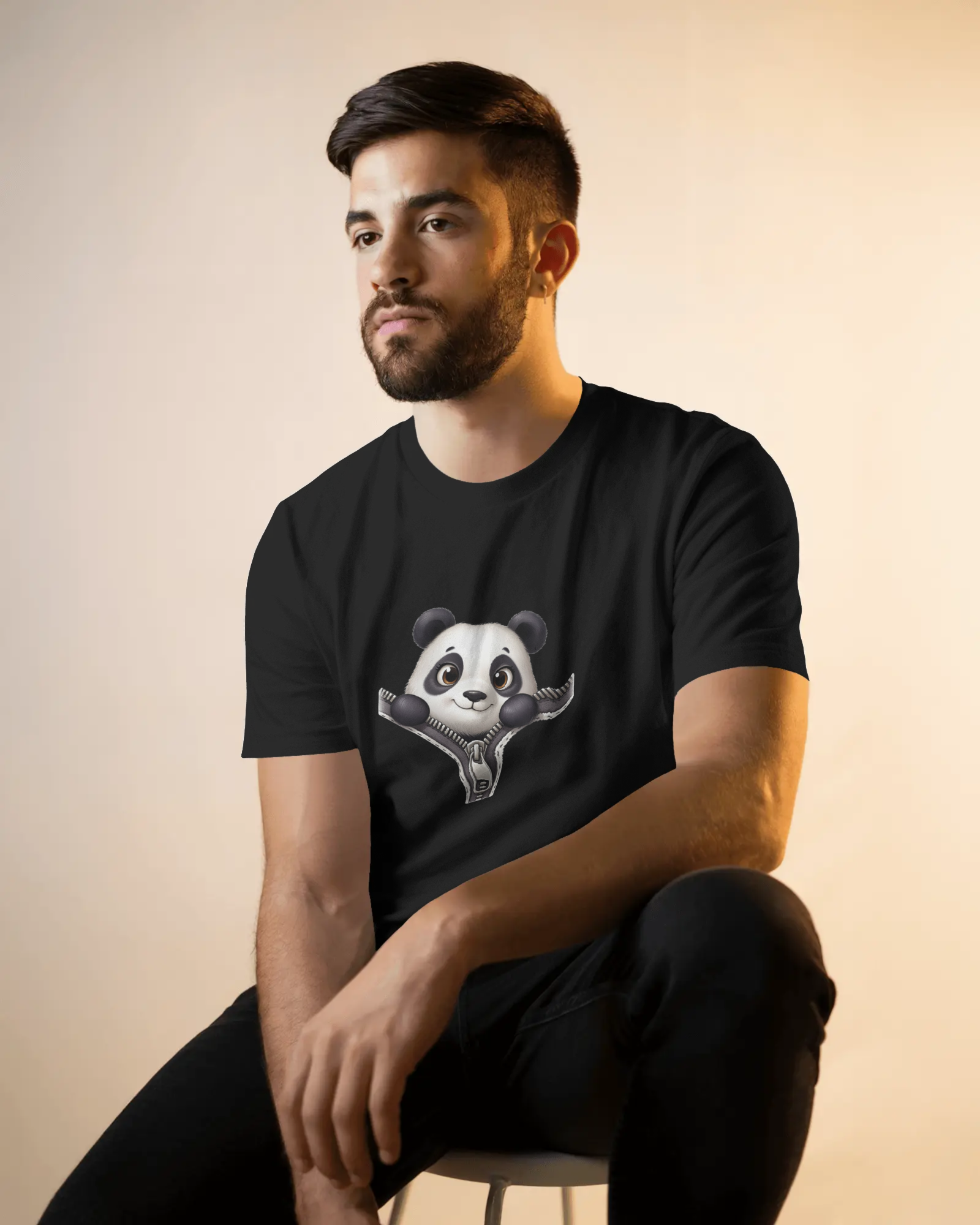 Unzip The Cuteness Panda Men's Classic Crew T-Shirt | Teeyatra | Cartoon