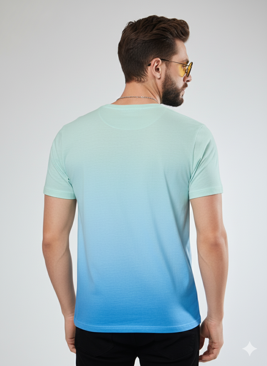 Men's Ombre Gradient T-Shirt with Vertical Contrast Stripe | Cotton Blend Classic Crew Neck Tee | Teeyatra