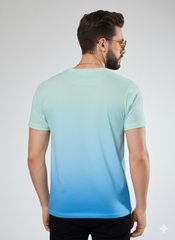 Men's Ombre Gradient T-Shirt with Vertical Contrast Stripe | Cotton Blend Classic Crew Neck Tee | Teeyatra