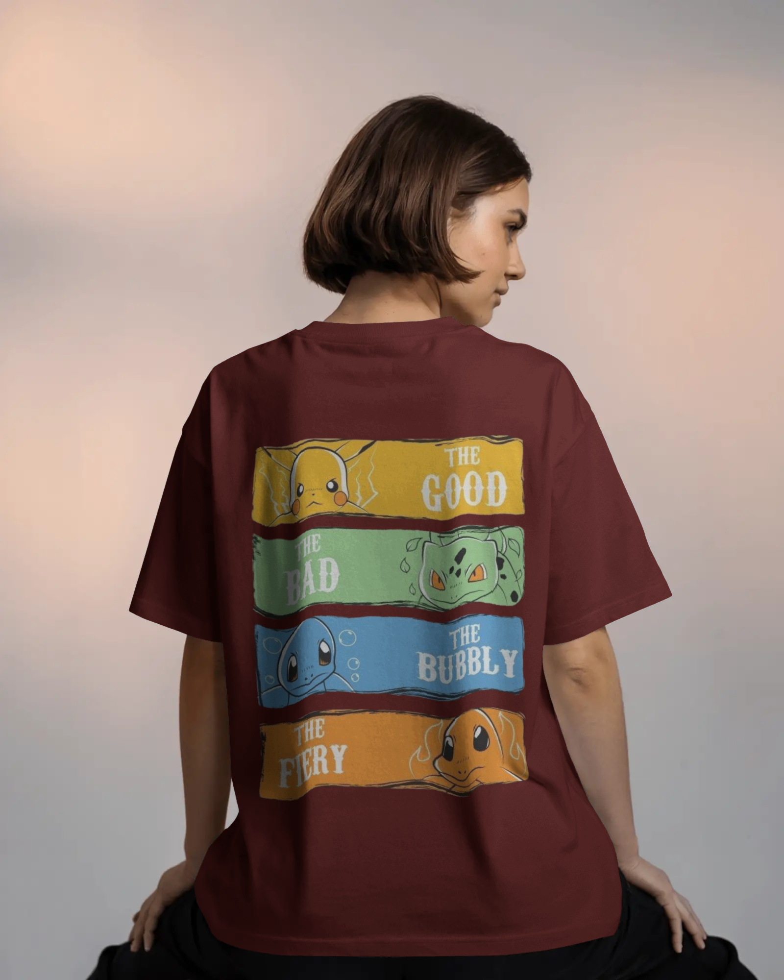The Four Elements Pokémon Anime Ladies Terry Oversized Tee | Teeyatra