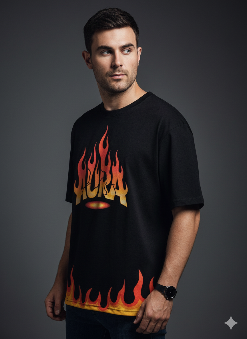 Fire Aura Streetwear Men's Oversized Tee | Teeyatra | Abstract