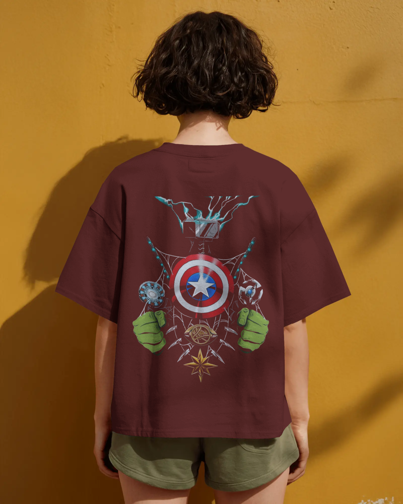 Defender of Earth: Avengers Back Print Ladies Oversized Classic T-shirt | Teeyatra| Marvel