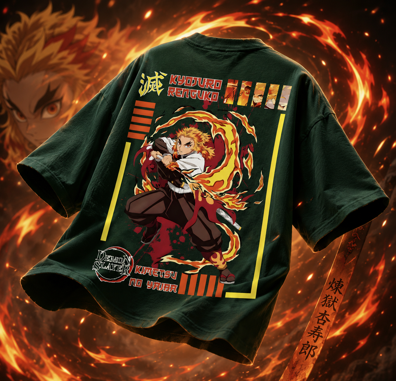 Teeyatra Flame Hashira Rengoku Oversized 240 GSM Tee