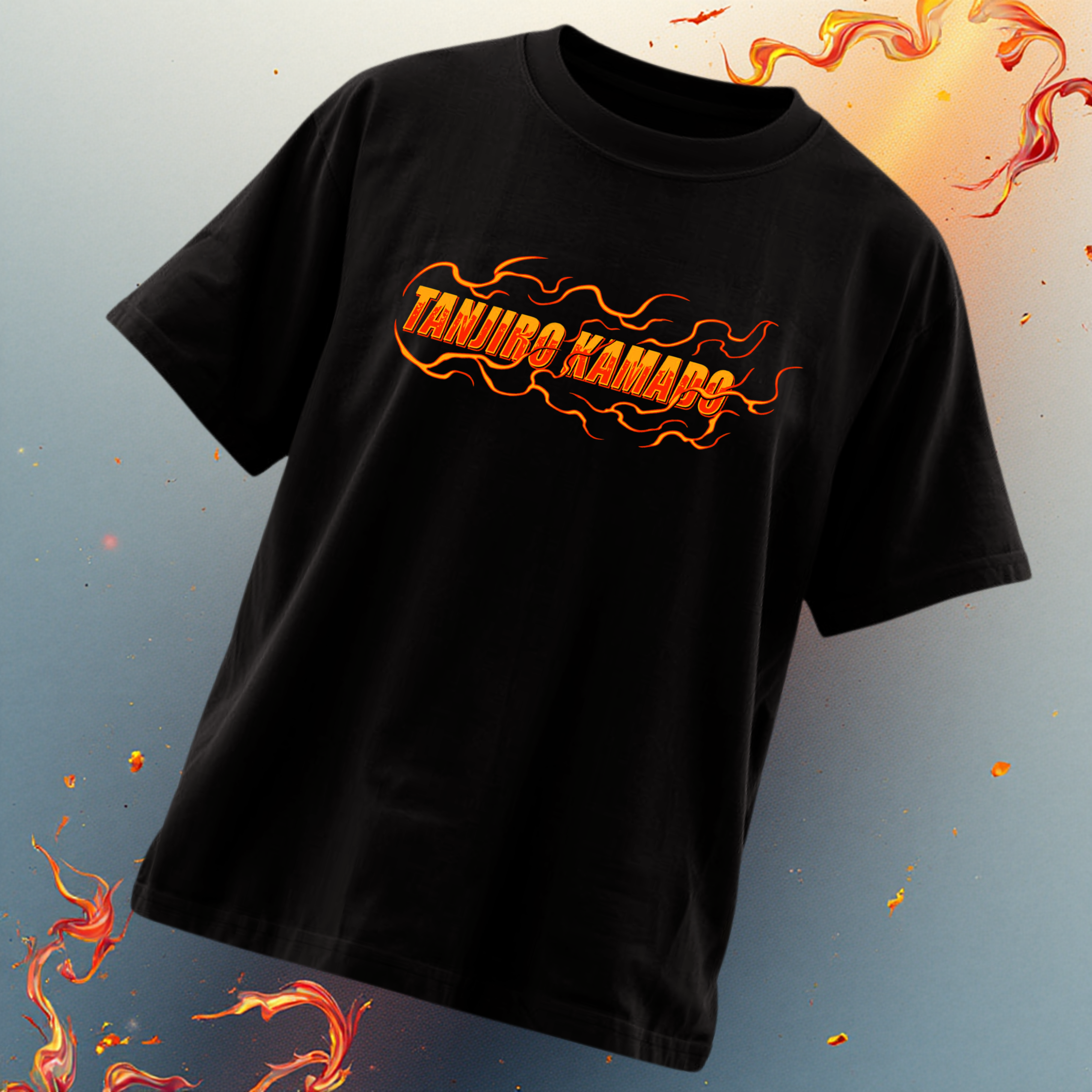 Demon Slayer Tanjiro Kamado Fire Breathing Men's Oversized T-Shirt | Teeyatra | Anime