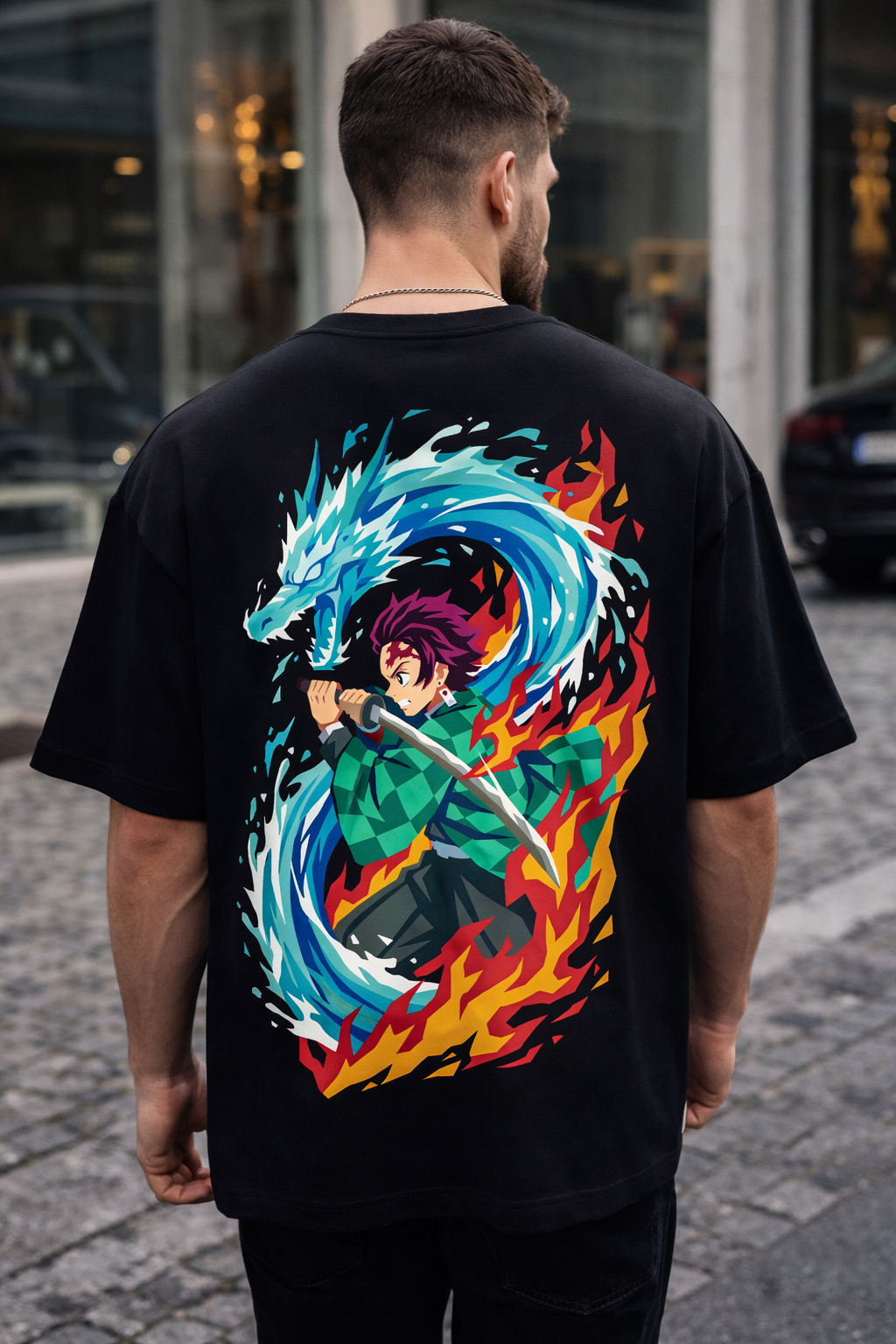 Teeyatra Tanjiro Dual Side Oversized T-Shirt | 240 GSM Premium Cotton | Anime Streetwear