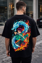 Teeyatra Tanjiro Dual Side Oversized T-Shirt | 240 GSM Premium Cotton | Anime Streetwear