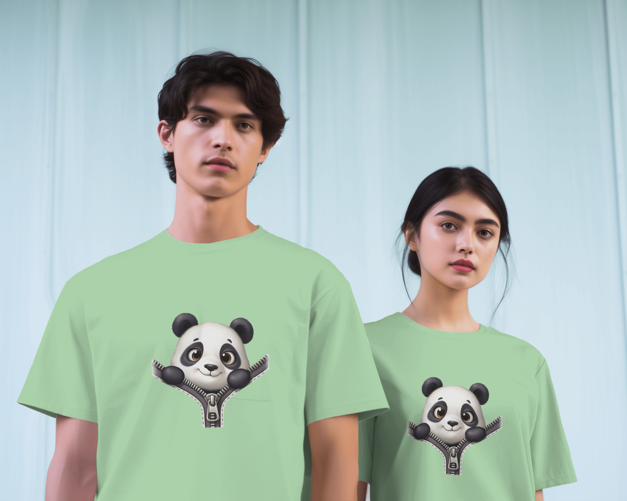 Unzip The Cuteness Panda Ladies Classic Crew T-Shirt | Teeyatra | Cartoon