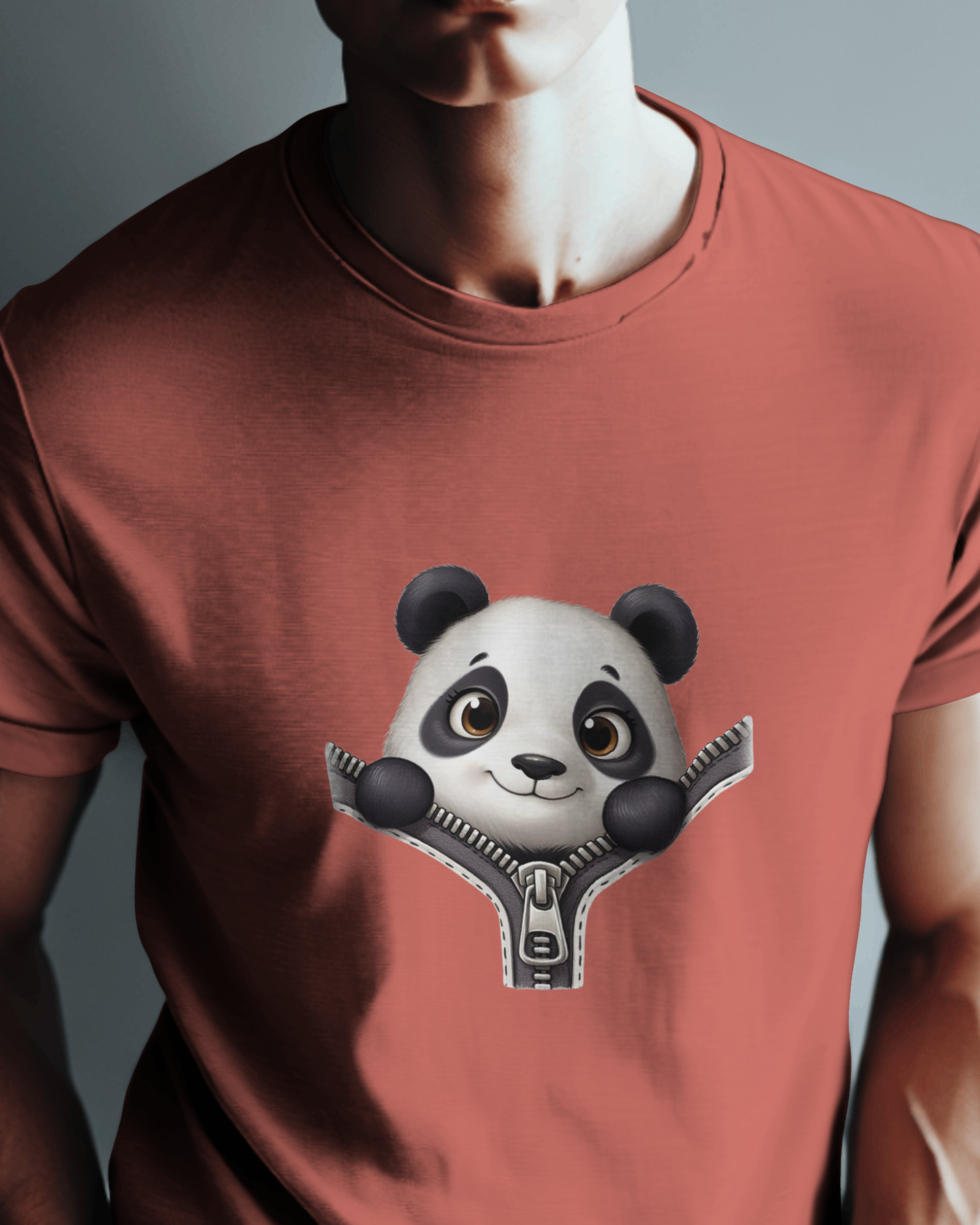 Unzip The Cuteness Panda Men's Classic Crew T-Shirt | Teeyatra | Cartoon