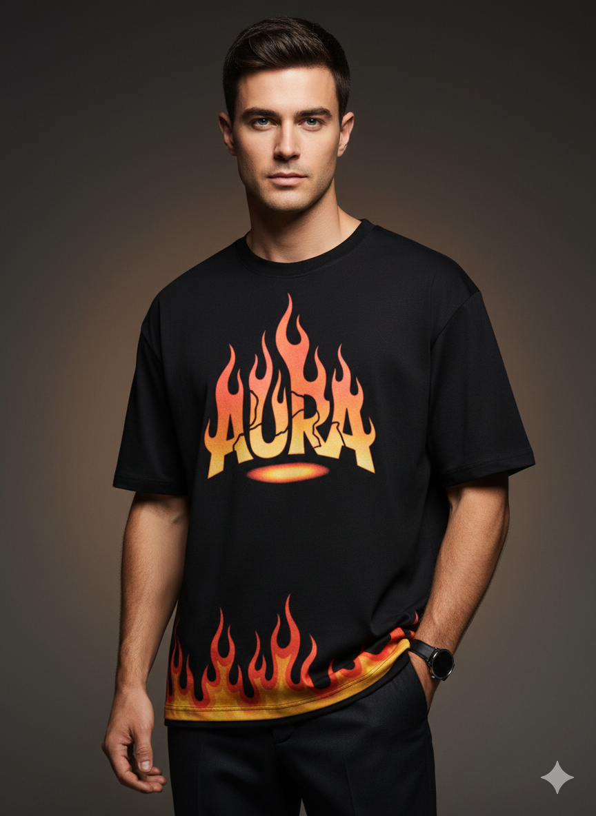 Fire Aura Streetwear Men's Oversized Tee | Teeyatra | Abstract