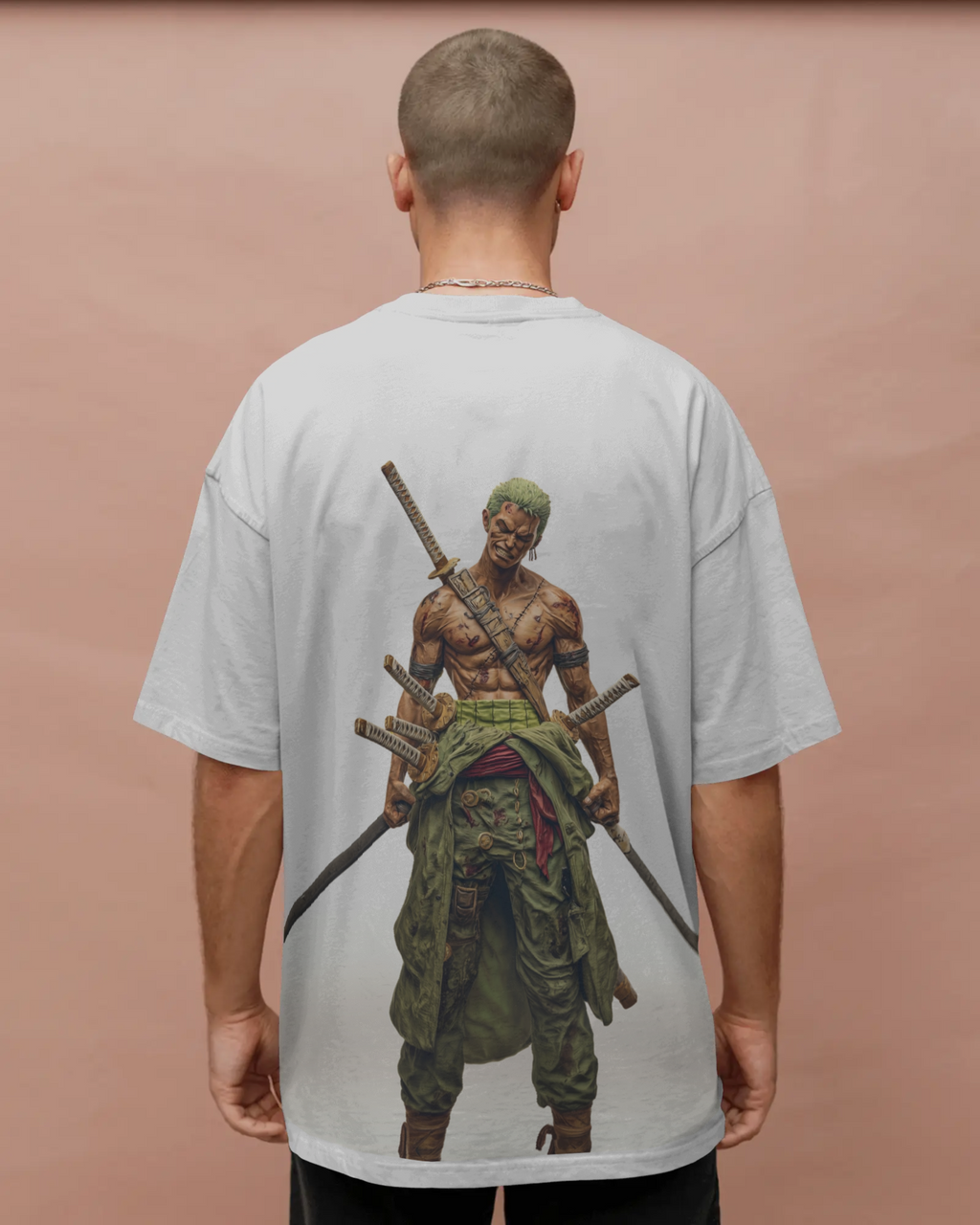Roronoa Zoro "Master Swordsman" White Streetwear – Premium 240 GSM Terry Cotton Oversized T-Shirt