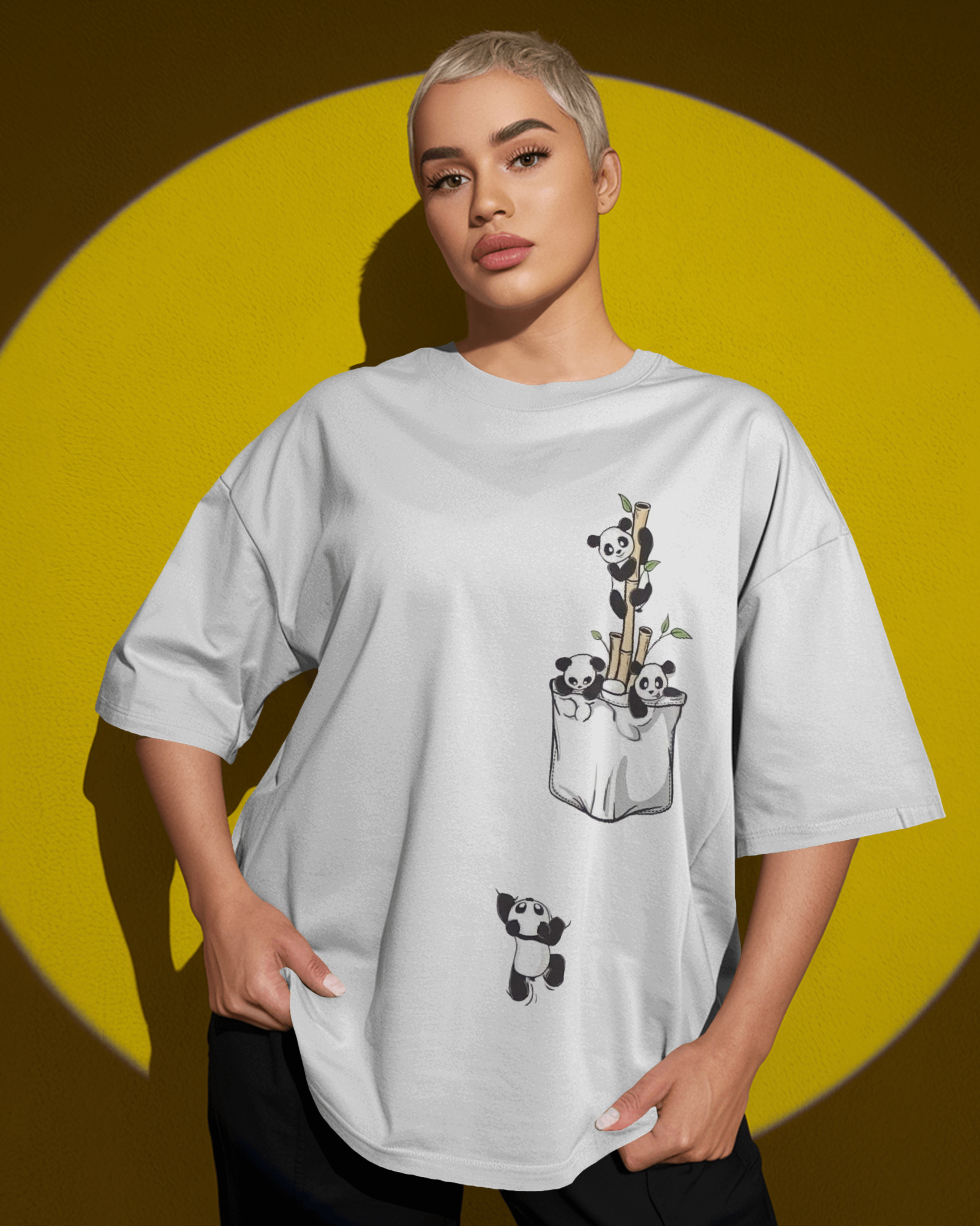The Great Escape Panda Ladies Oversized Classic T-shirt | Teeyatra | Cartoon