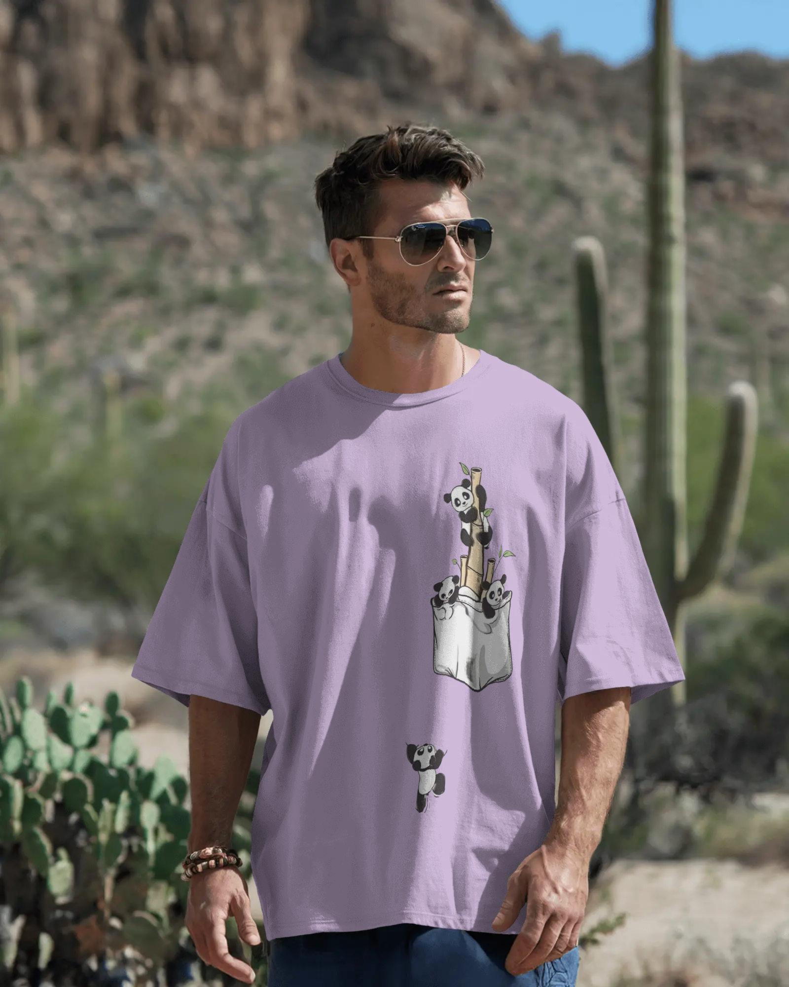 The Great Escape Panda Men's Oversized Classic T-shirt | Teeyatra | Cartoon