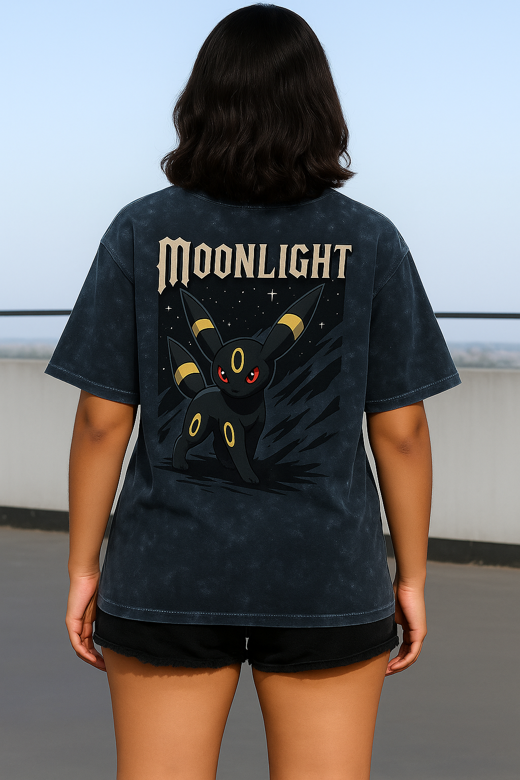 Starry Night Umbreon Ladies Acid Washed Oversized Tee | Teeyatra | Anime | Cartoon