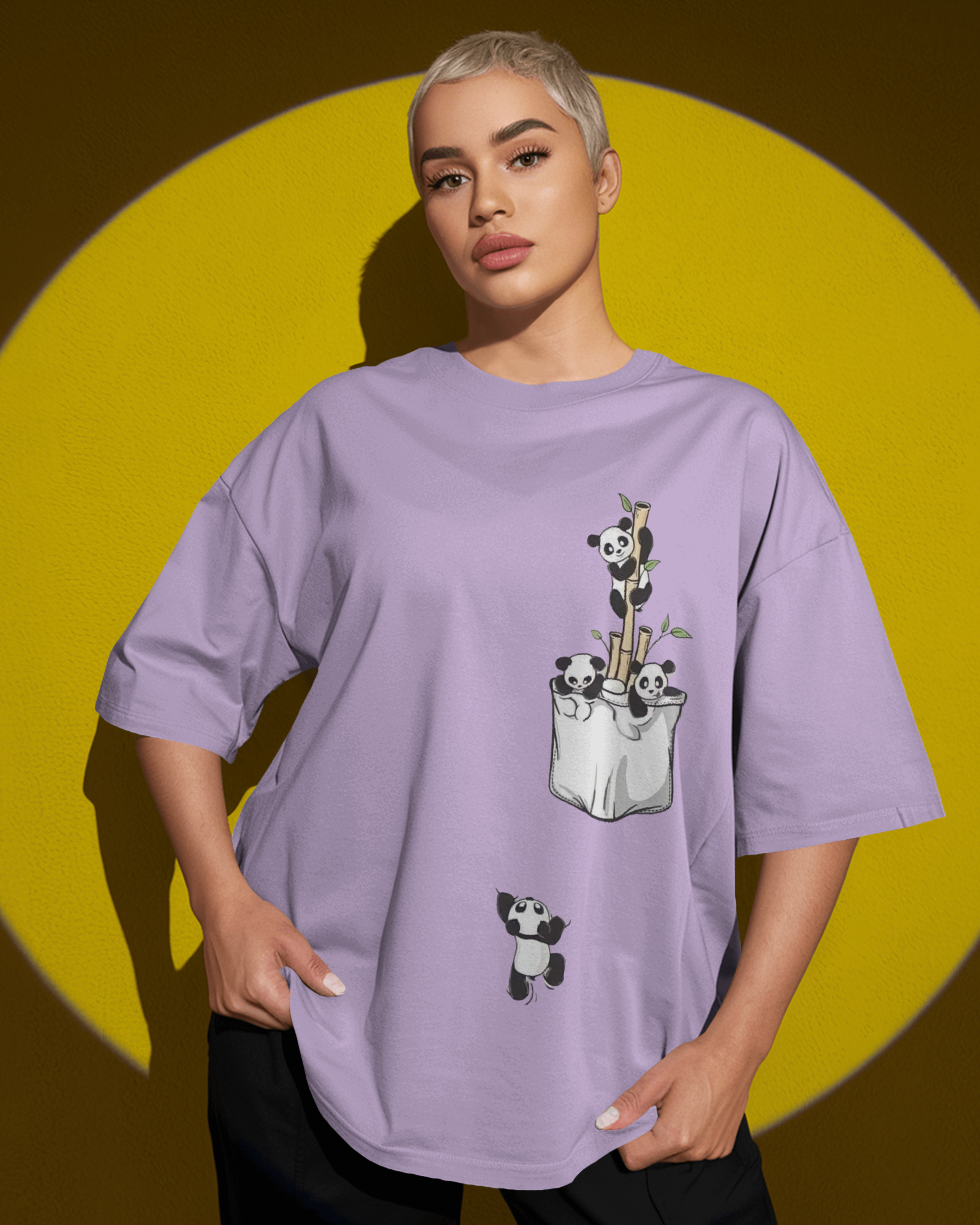 The Great Escape Panda Ladies Oversized Classic T-shirt | Teeyatra | Cartoon