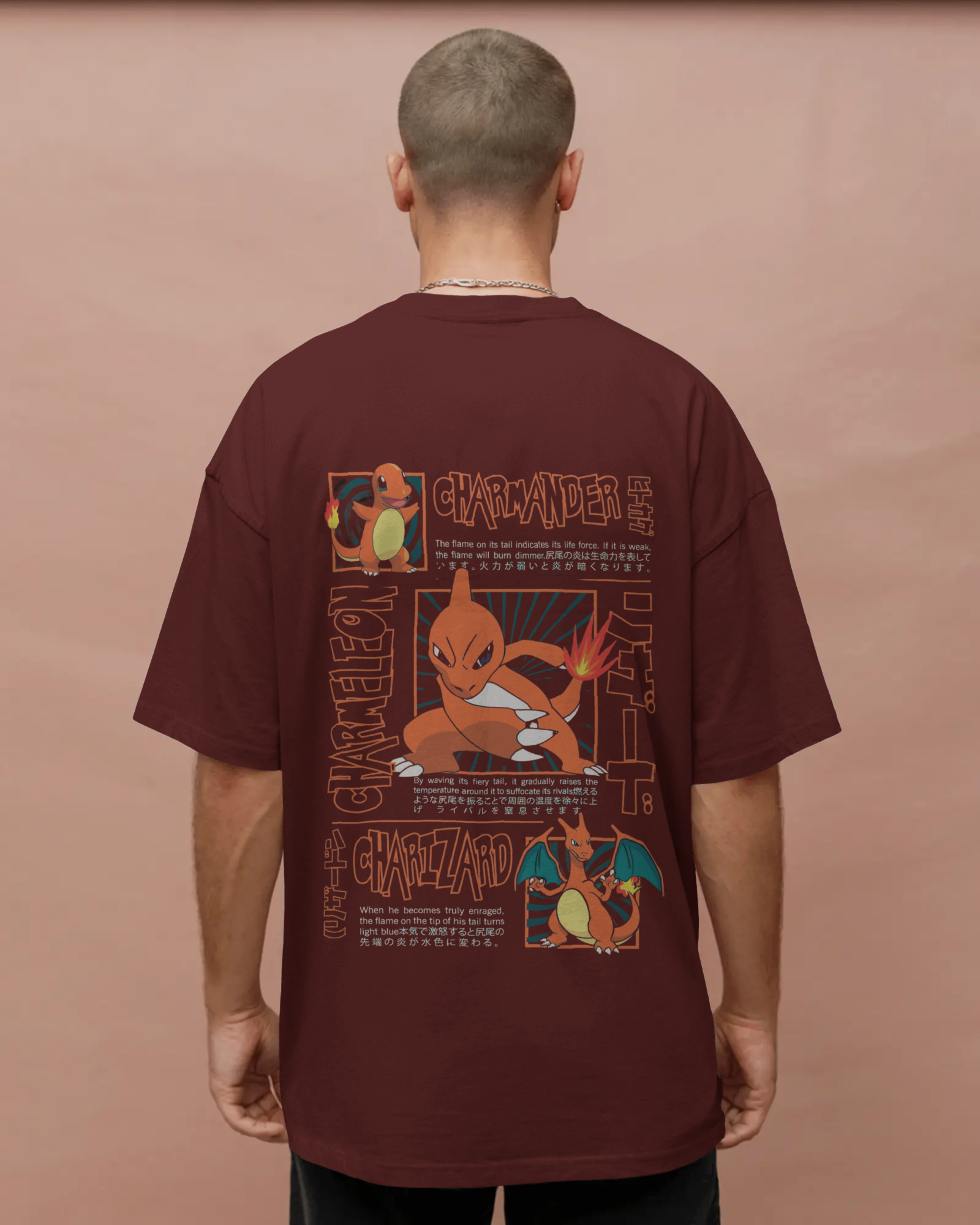 Charmander & Charizard Evolution Men's Oversized Classic T-shirt | Teeyatra | Anime