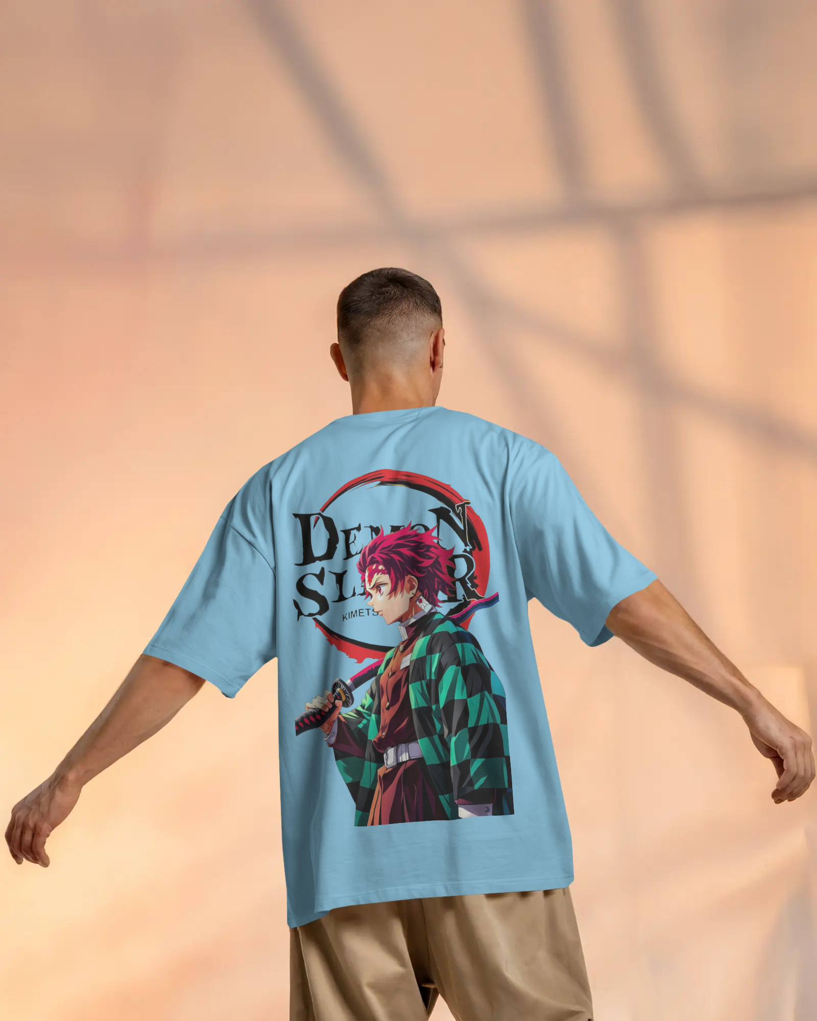 Tanjiro Kamado Men's Terry Oversized Tee | Demon Slayer  | Teeyatra | Anime
