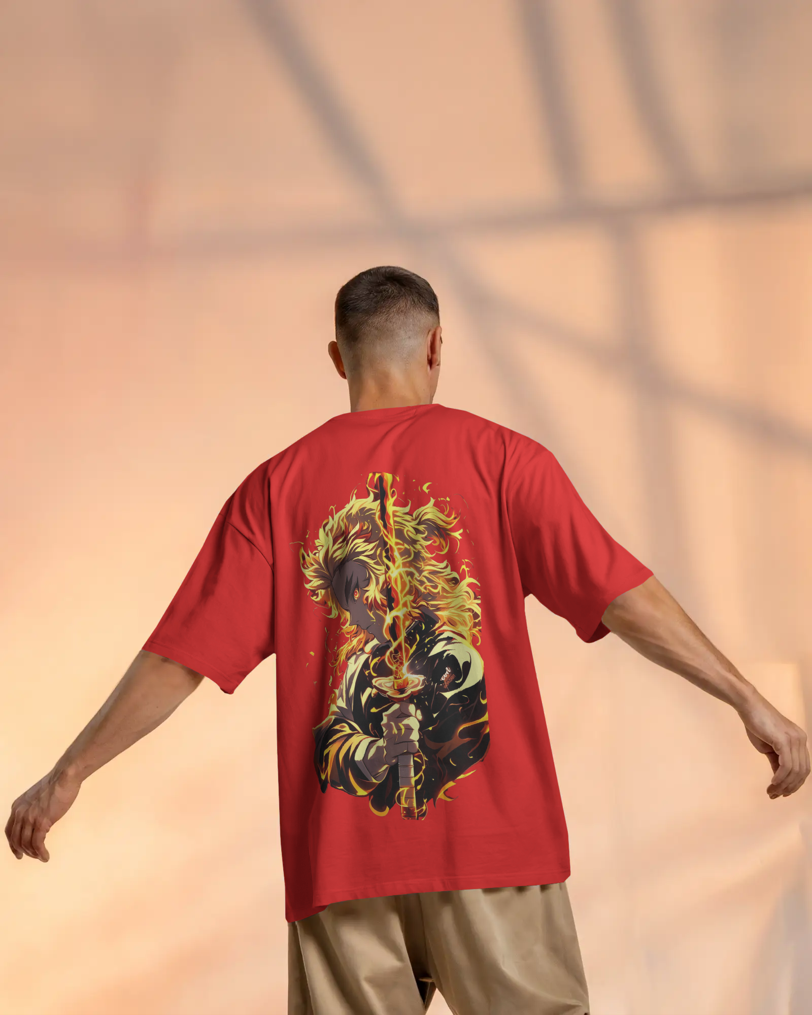 Rengoku Flame Men's Oversized Classic T-shirt | Demon Slayer | Teeyatra | Anime
