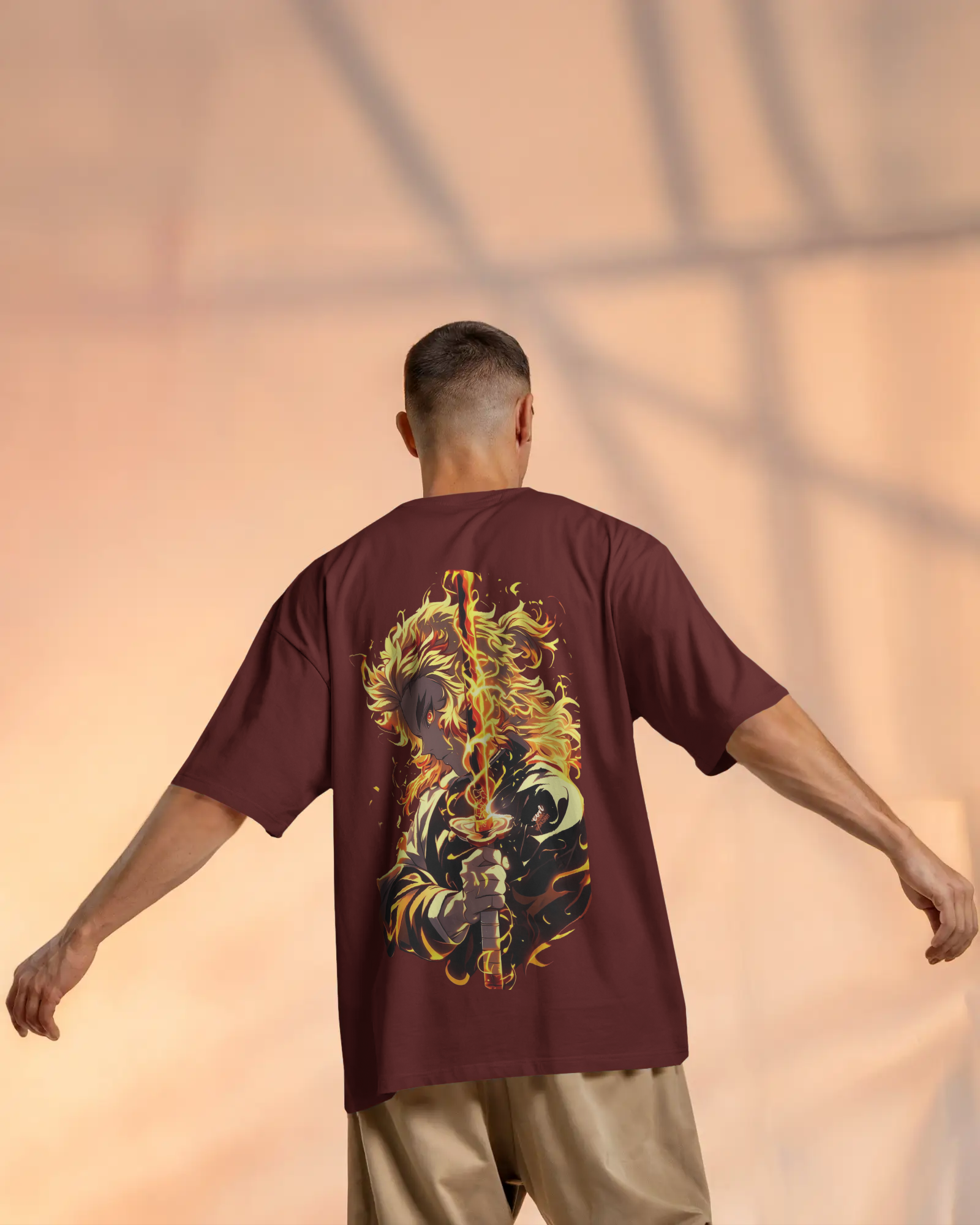 Rengoku Flame Men's Oversized Classic T-shirt | Demon Slayer | Teeyatra | Anime