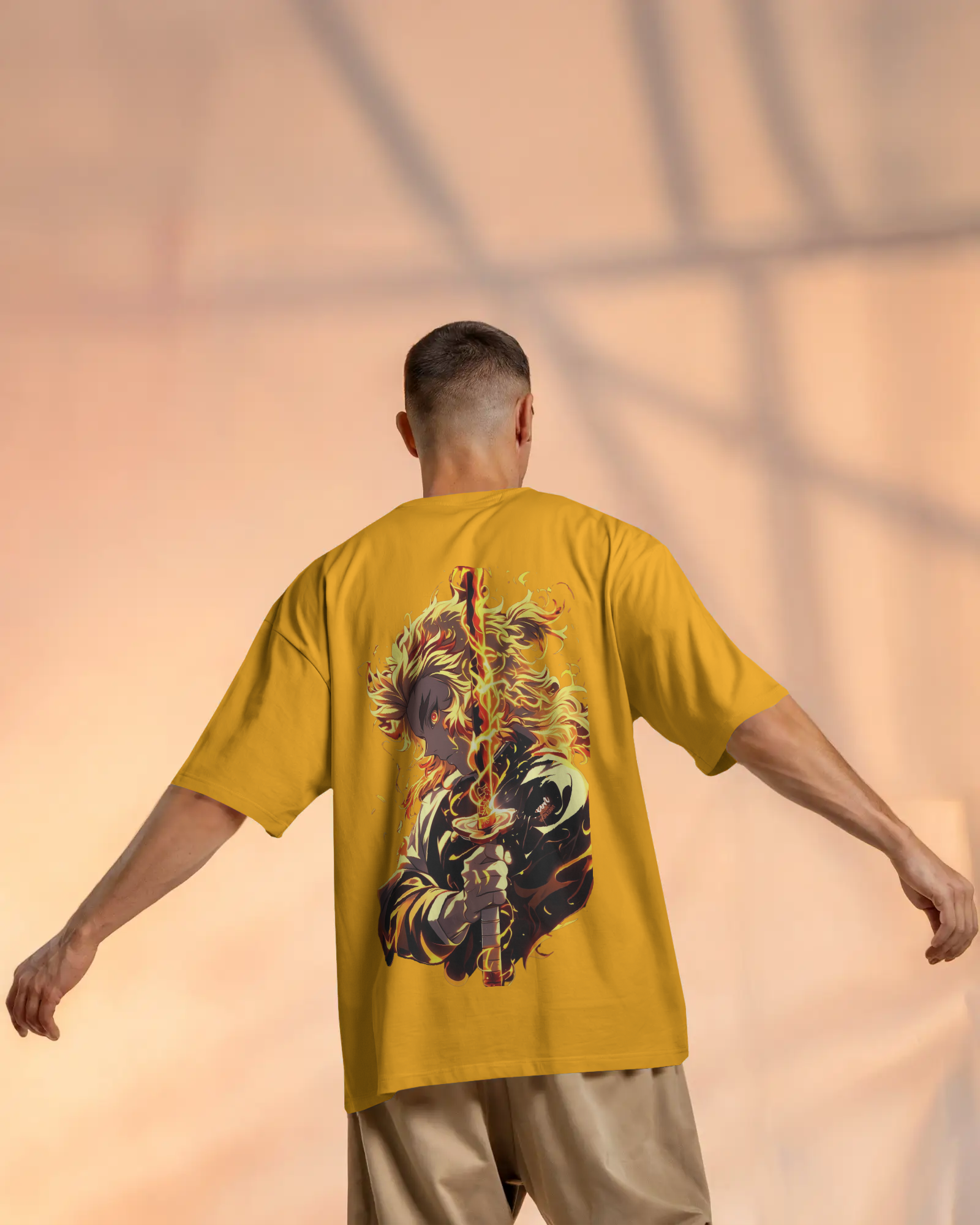 Rengoku Flame Men's Oversized Classic T-shirt | Demon Slayer | Teeyatra | Anime