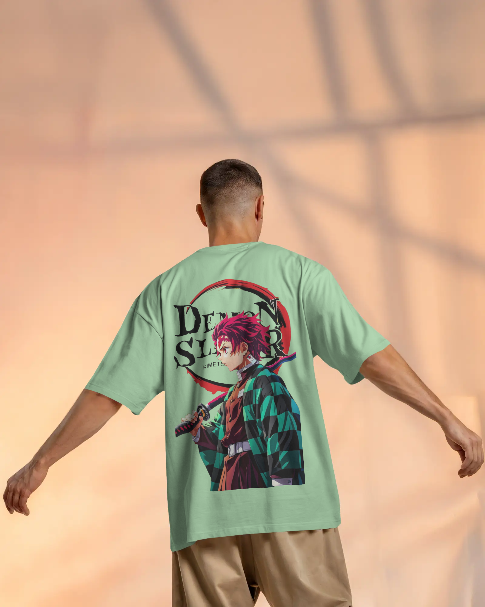 Tanjiro Kamado Men's Terry Oversized Tee | Demon Slayer  | Teeyatra | Anime