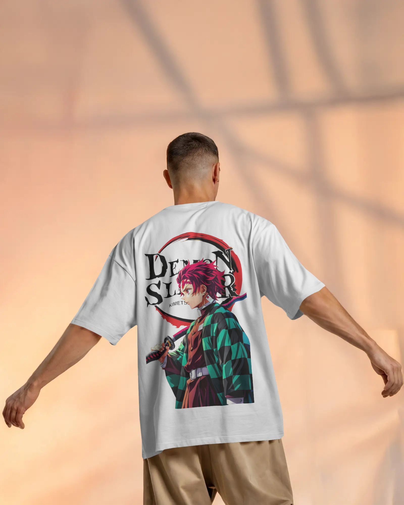 Tanjiro Kamado Men's Terry Oversized Tee | Demon Slayer  | Teeyatra | Anime