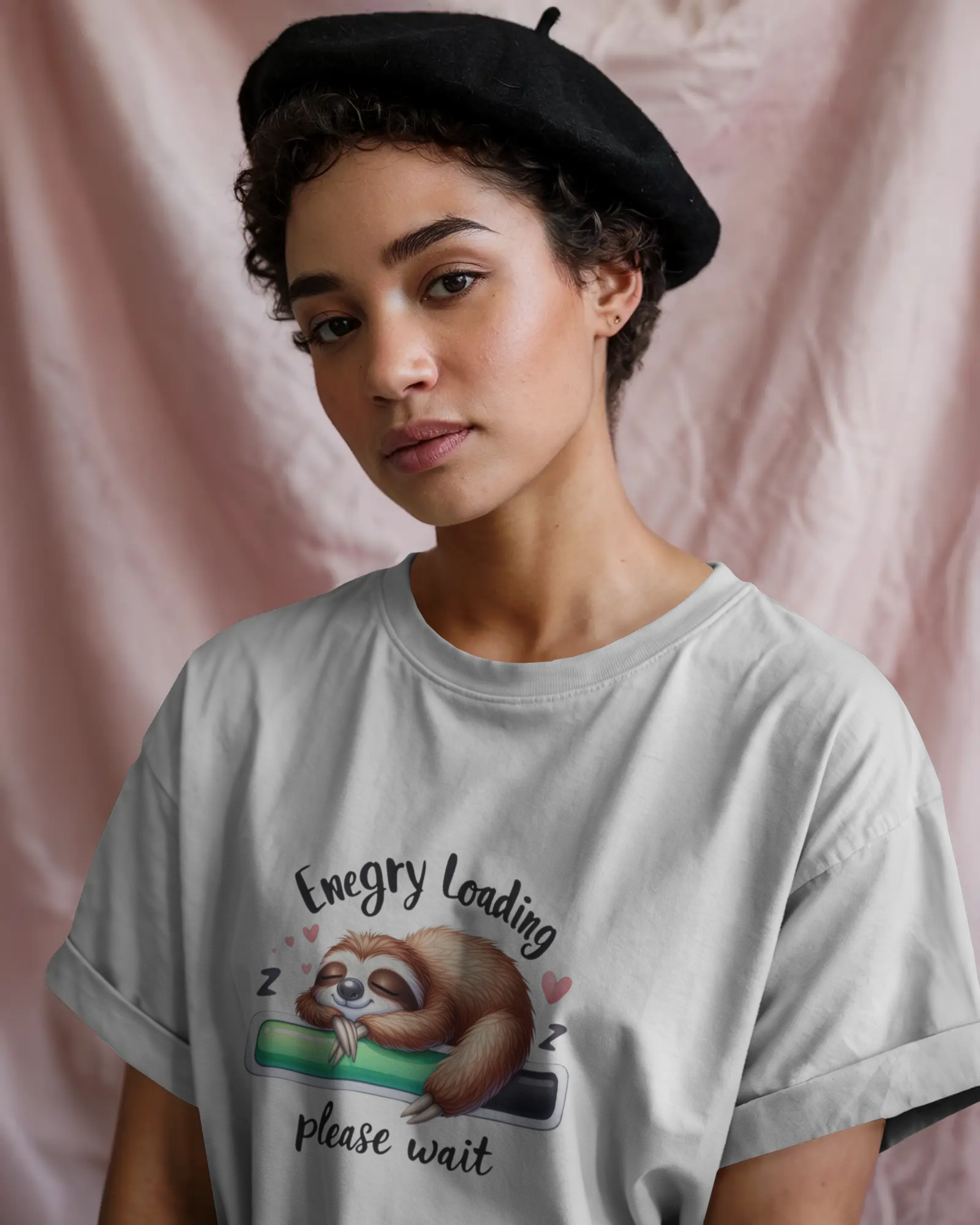 Cute Sloth Sleeping on a Battery Ladies Classic Crew T-Shirt | Teeyatra | Abstract