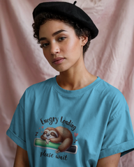 Cute Sloth Sleeping on a Battery Ladies Classic Crew T-Shirt | Teeyatra | Abstract