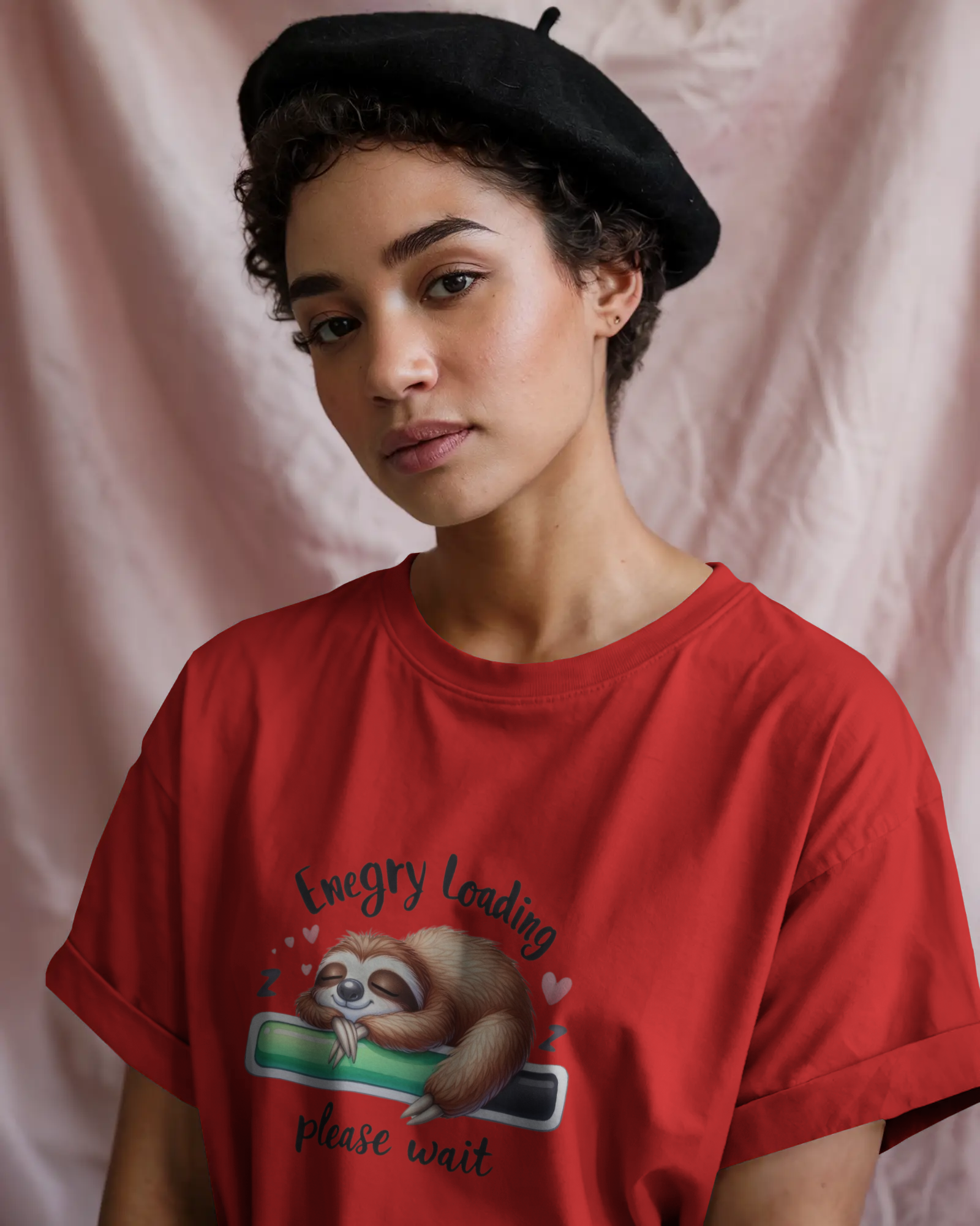 Cute Sloth Sleeping on a Battery Ladies Classic Crew T-Shirt | Teeyatra | Abstract