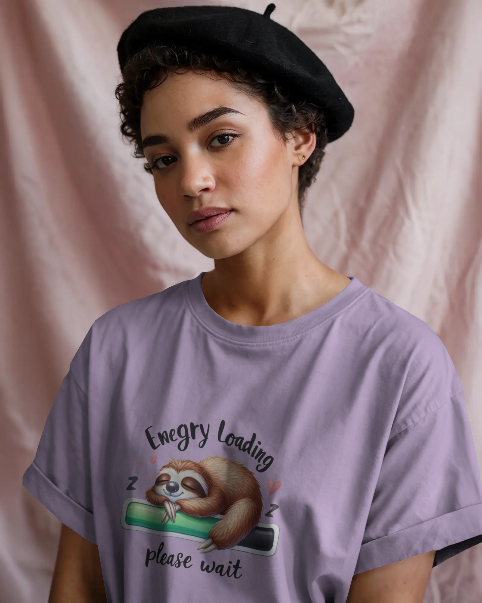Cute Sloth Sleeping on a Battery Ladies Classic Crew T-Shirt | Teeyatra | Abstract