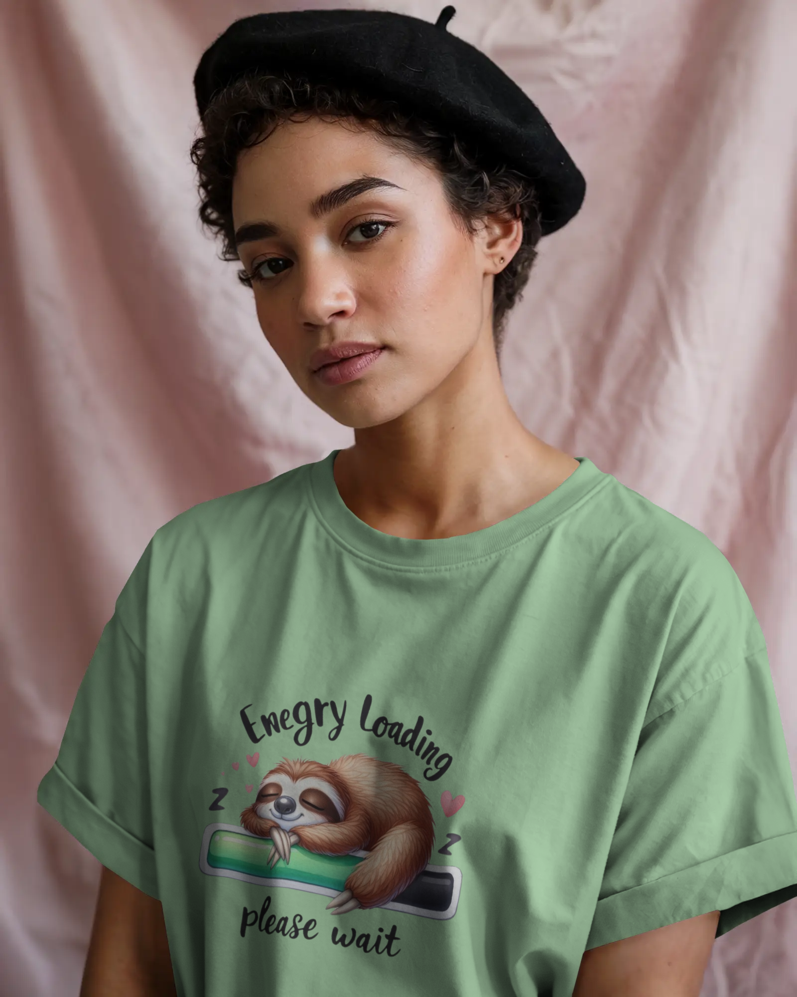 Cute Sloth Sleeping on a Battery Ladies Classic Crew T-Shirt | Teeyatra | Abstract