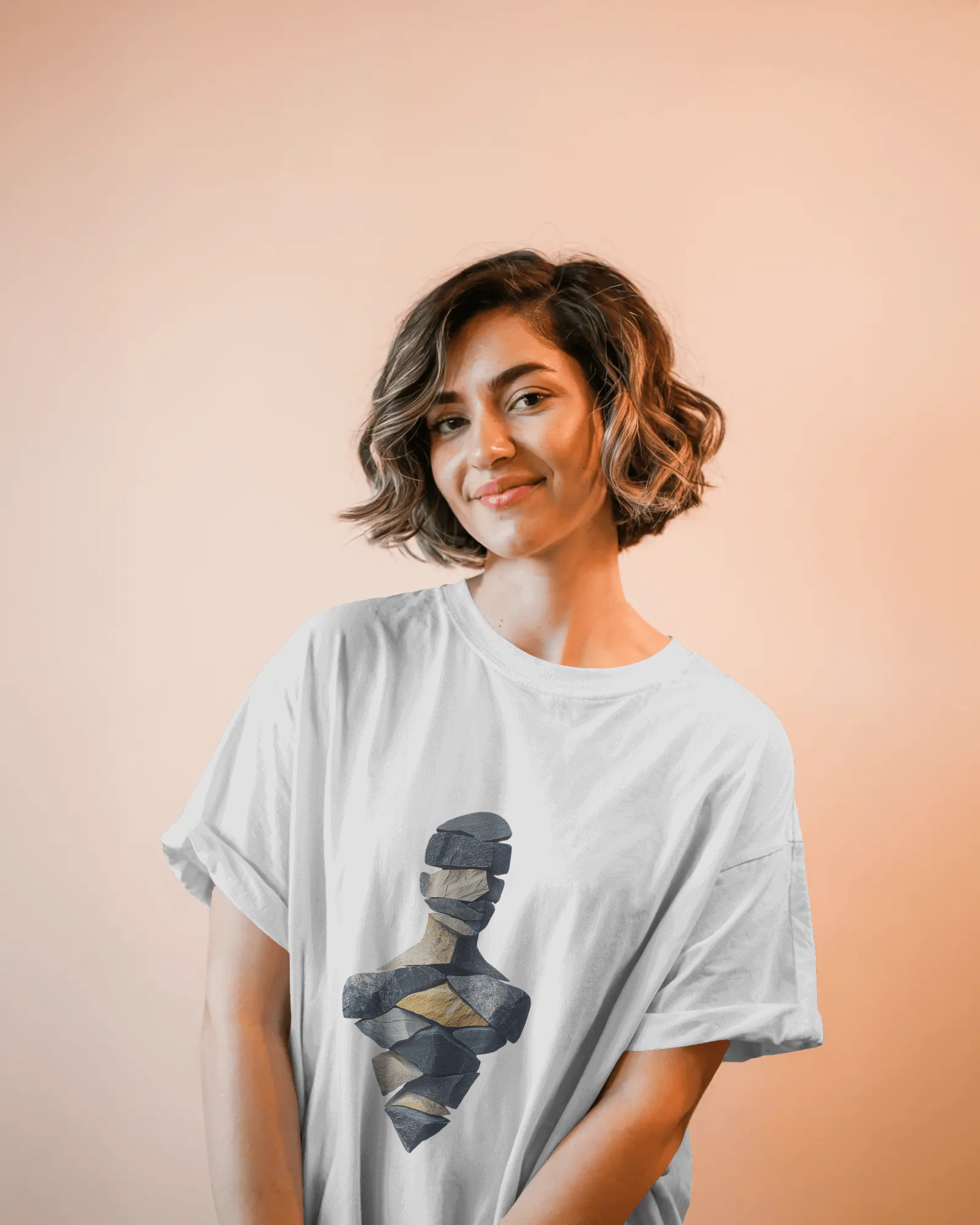 Geometric Layered Art Ladies Classic Crew T-Shirt | Teeyatra | Abstract