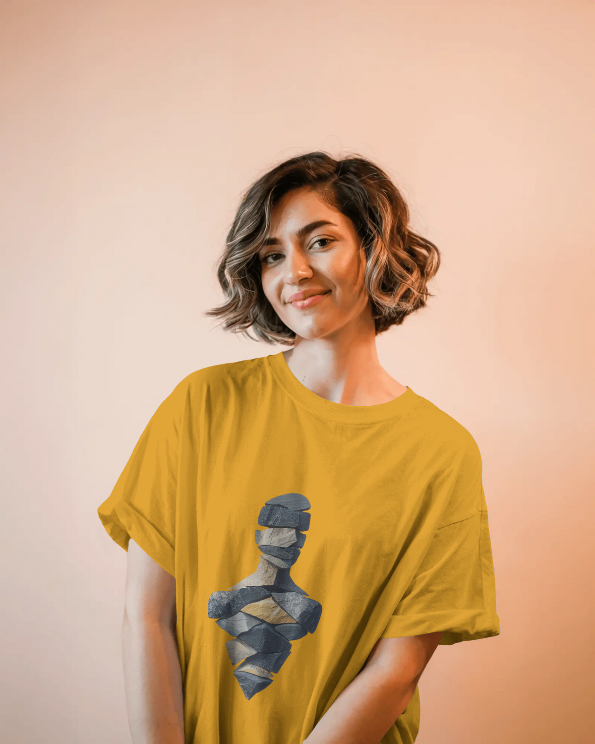 Geometric Layered Art Ladies Classic Crew T-Shirt | Teeyatra | Abstract