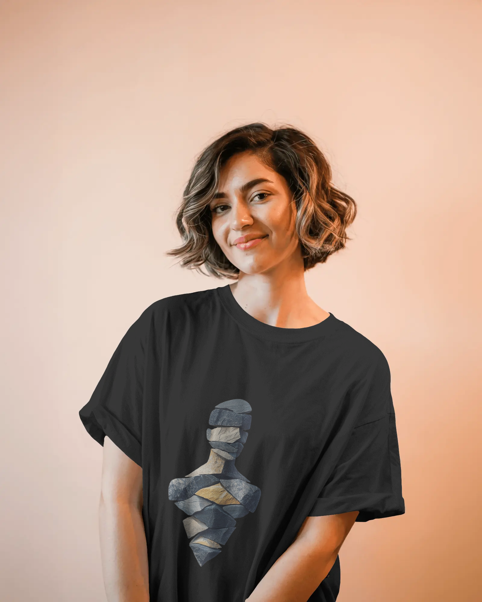 Geometric Layered Art Ladies Classic Crew T-Shirt | Teeyatra | Abstract
