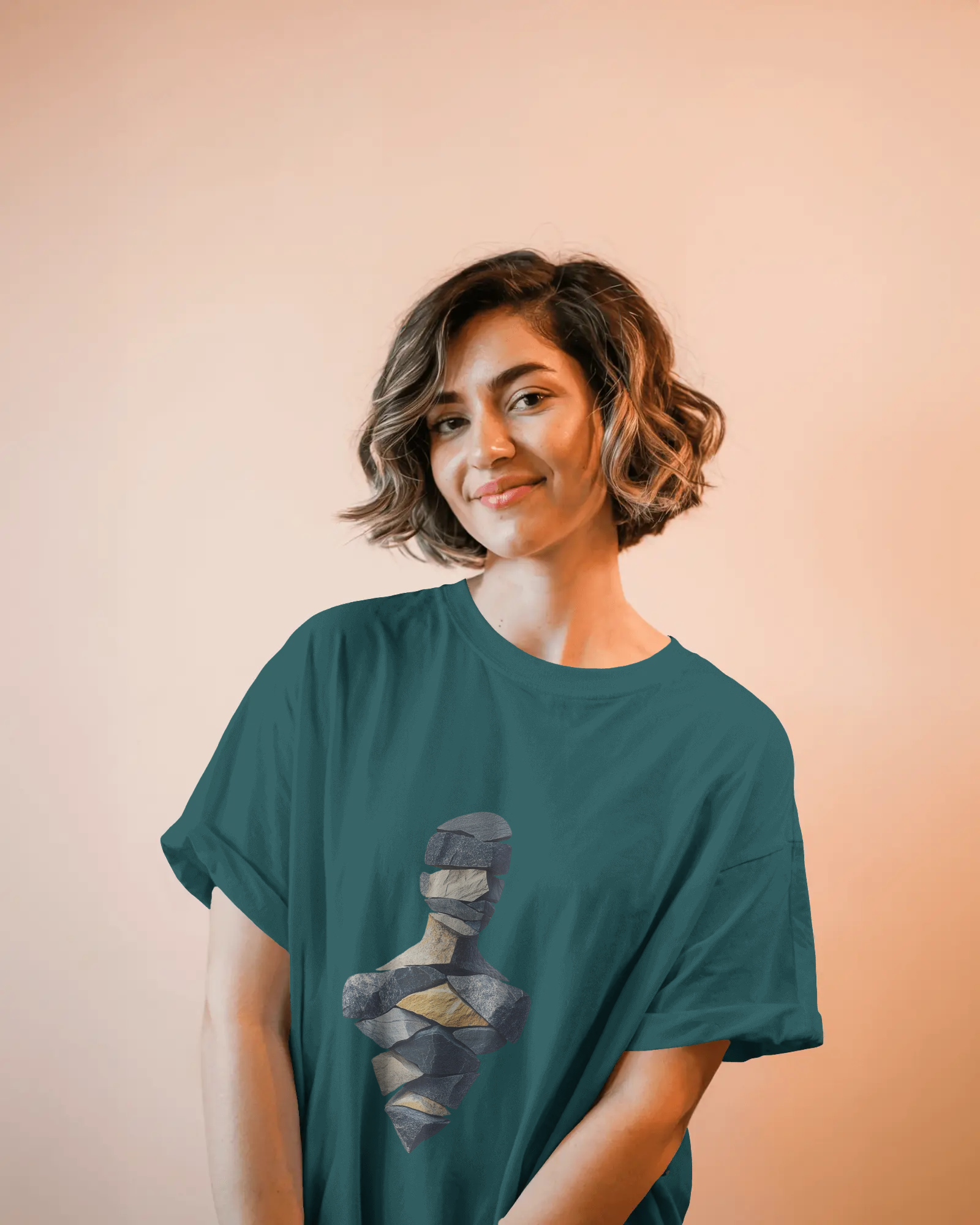 Geometric Layered Art Ladies Classic Crew T-Shirt | Teeyatra | Abstract